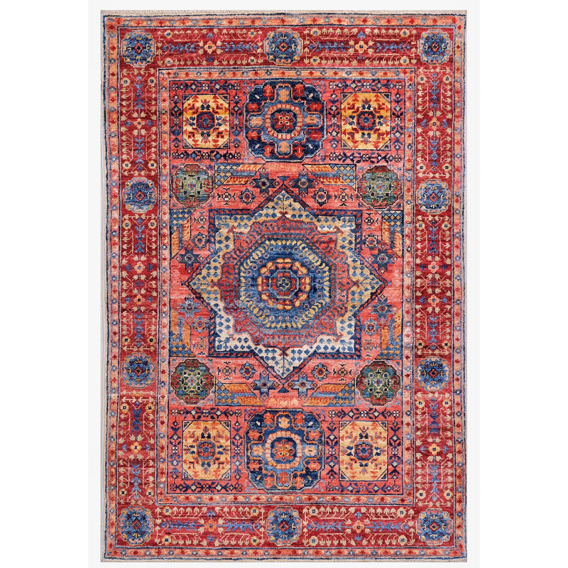 Tapis rose et rouge de haute qualité noué à la main