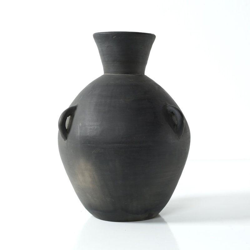 Approx.10" Earthy Gray Pottery Vase with Three Decorative Hooks