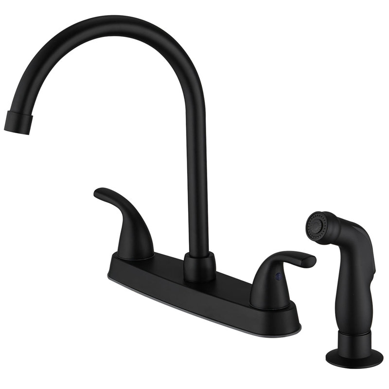 4-Hole Kitchen Faucet With Side Sprayer Double Handle Kitchen Sink Faucets Brass High Arc Kitchen Basin Taps With Swivel Spout