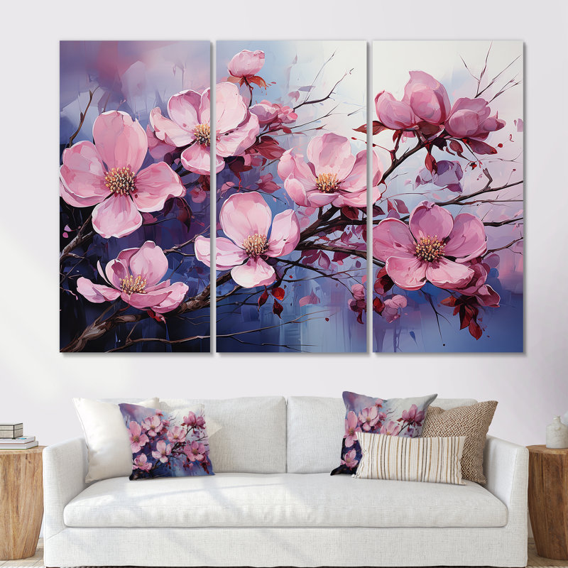 Dogwood Blossoms In Amethyst Hues - ensemble d'art mural cornouiller, Toile tendue, H 40 po x l 60 po x P 1 po