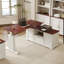 Ashantey 60" L-Shaped Executive Electric Standing Desk with Fluted Roman Legs, Privacy Modesty Panel and Wire-125361230
