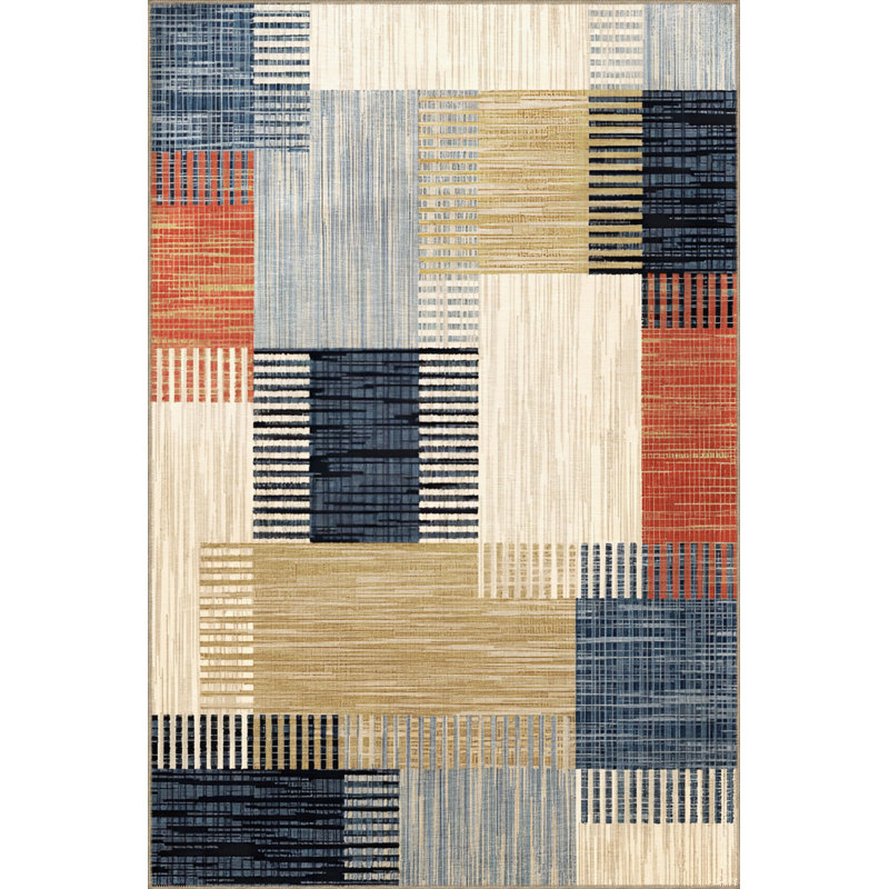 Tapis bleu marine en polypropylène tissé à la machine Seniz, Tapis de couloir 2 pi 8 po x 9 pi 11 po
