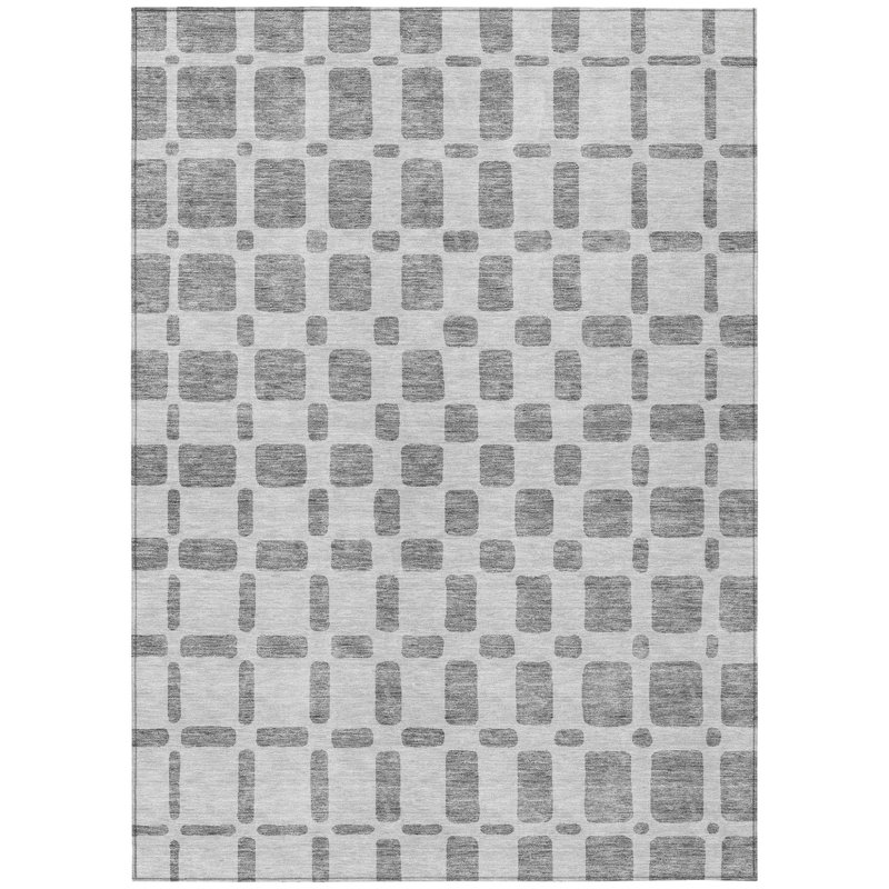 Tapis extérieur lavable à motif géométrique gris et ivoire 10 pi x 14 pi