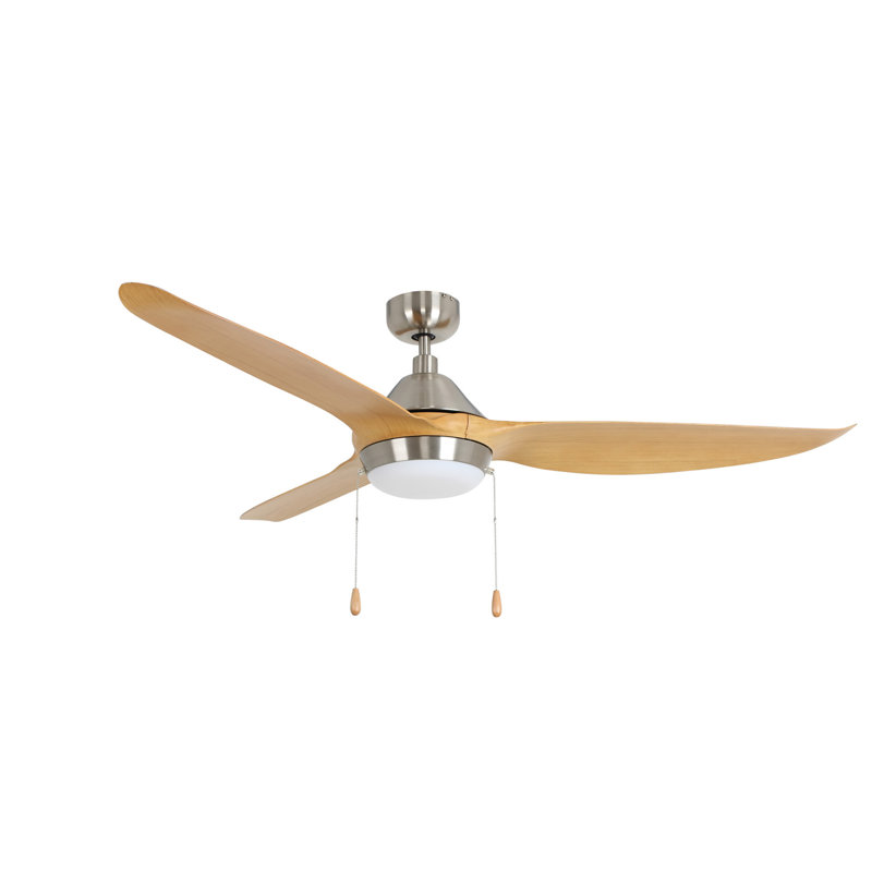 Kater 60" 3-Blade Indoor Ceiling Fan, Beige Wood, Brushed Nickel, 174