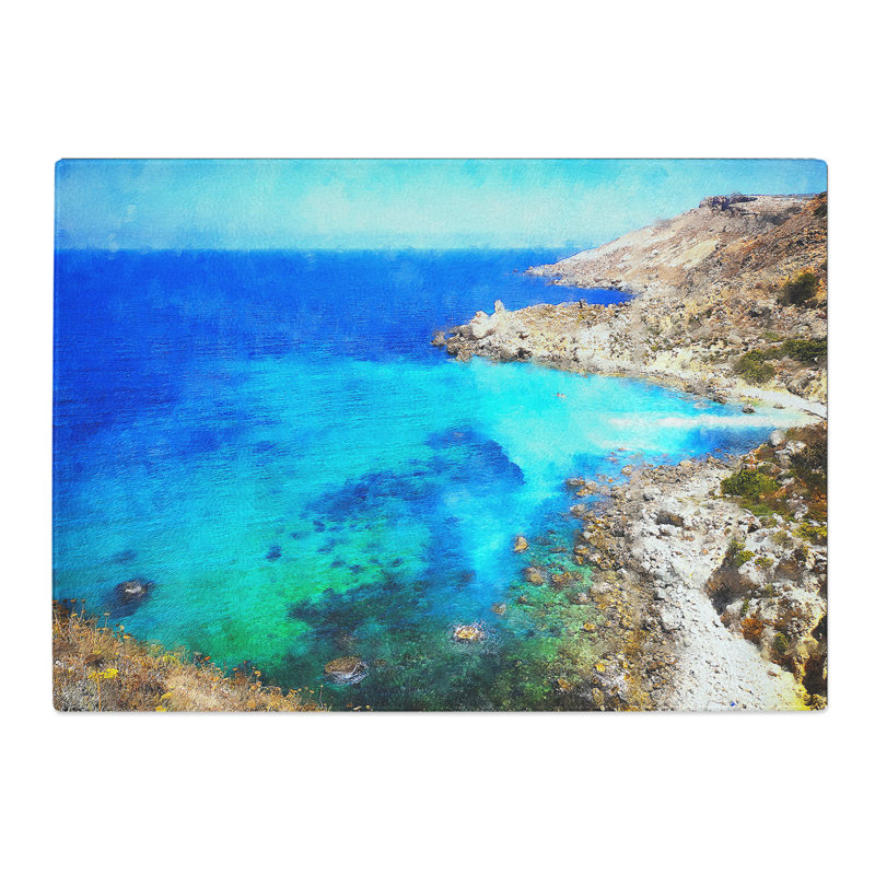 The Coast of Malta Painting Chopping Board, 28.5cm W x 39cm L