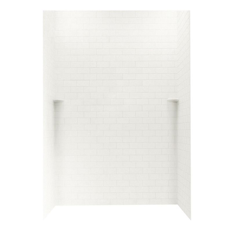 Solid Surface Three Panel Shower Wall, Tahiti White, 72" H x 62" W x 36" D