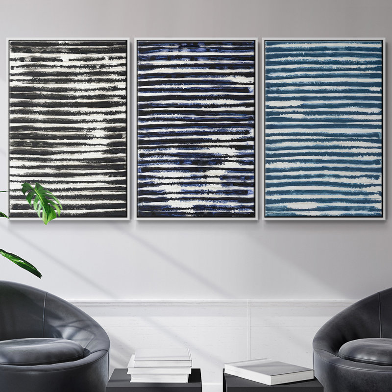 Ensemble de 3 pièces sur lattes imprimées encadrées sur toile, Blanc, H 40 po x l 78 po
