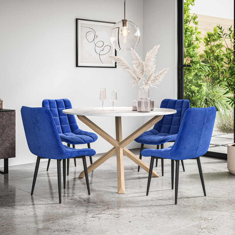 Darcus 4 - Person Dining Set, Oak/Blue