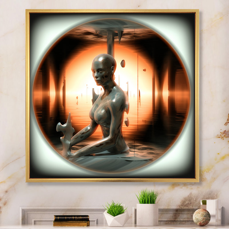 A.I. Sci-Fi Dreams Of Singularity, H 36 po x l 36 po x P 1,5 po, Cadre flottant doré