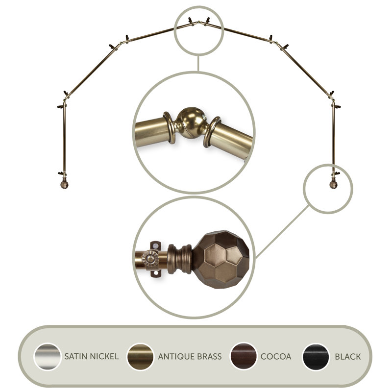 Campanella 6-Sided Bay Window Single Curtain Rod, Antique Brass, 18-28" (each side)