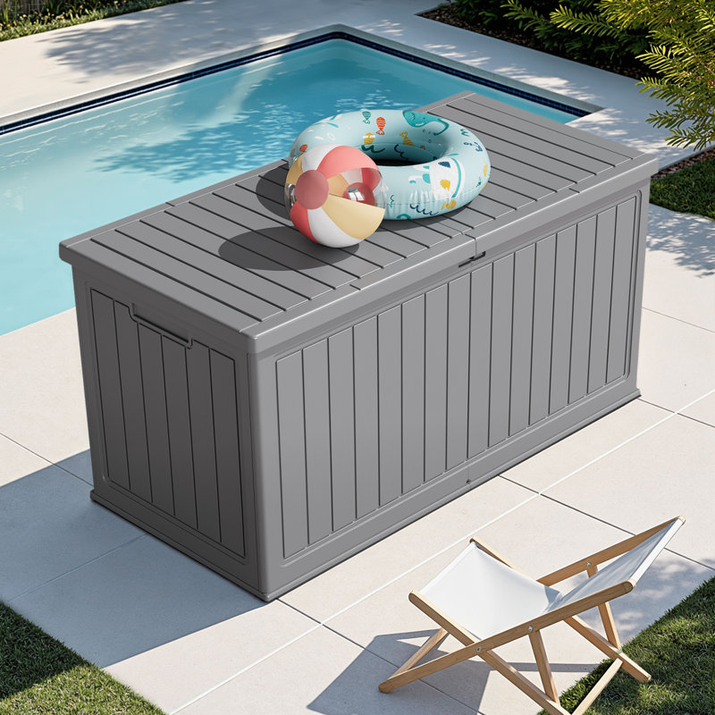 260 Gallons Outdoor Resin Lockable Deck Box With Removable Divider, Gray