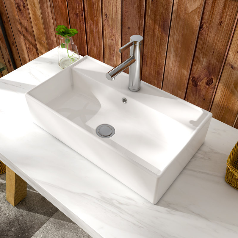 Lavabo de salle de bain vasque rectangulaire en céramique blanche avec trop-plein