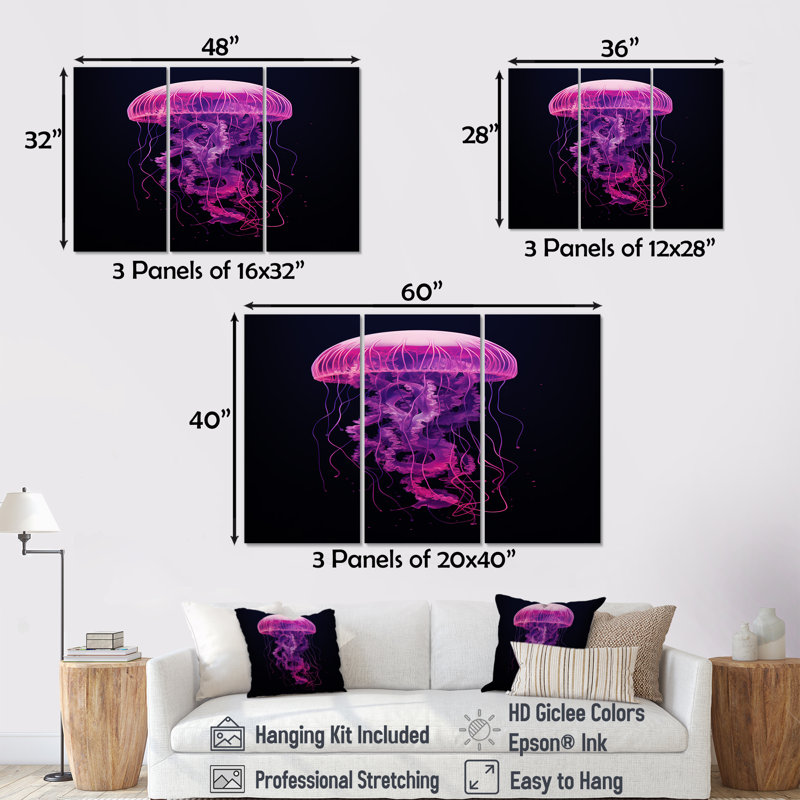 «Rimmer - Jellyfish», ensemble de reproduction d'art mural, Toile tendue, H 32 po x l 48 po x P 1 po