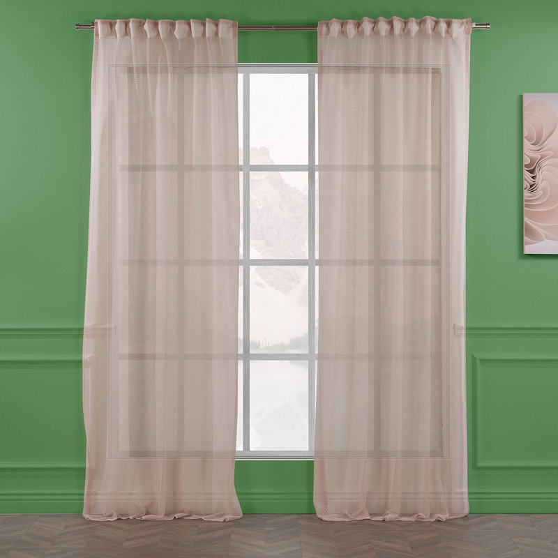 Extra Long and Extra Wide Dots Lace Patterned Sheer Curtain Panels, 100" W x 120" L, Pink