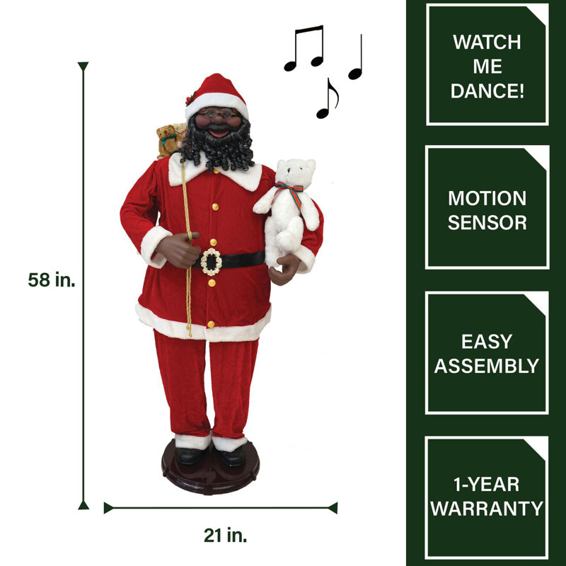 Life-Size Red Velvet Dancing Santa with Teddy Bear