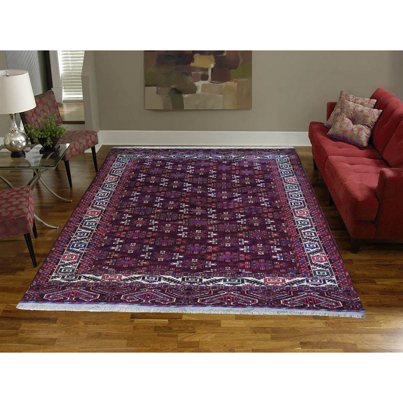Tapis oriental rouge en laine noué à la main 6 pi 7 po x 9 pi 6 po - MOA10259624