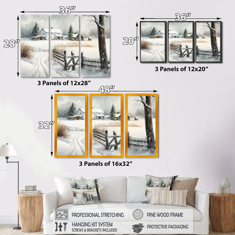 «Kentucky Farm In Winter», ensemble d'art mural sur toile, H 32 po x l 48 po, Toile tendue