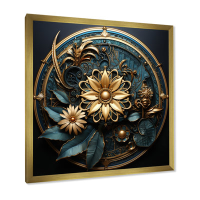 Or et bleu sarcelle, fleurs 3D, phoque ancien I, reproduction d'art sur toile