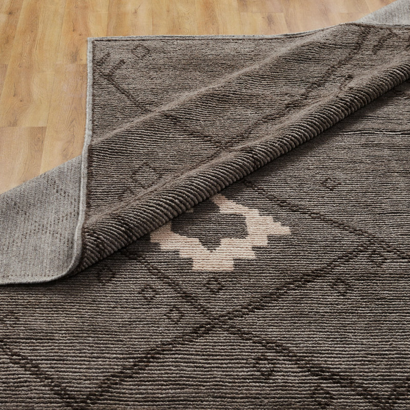 Urban Ridge Wool Hand Knotted Area Rug in Charcoal Lattice, Rectangle 10' x 14'