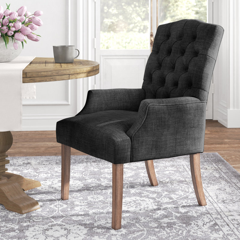 Lila 19.75'' H Tufted Linen Upholstered Armchair, Dark Grey Linen
