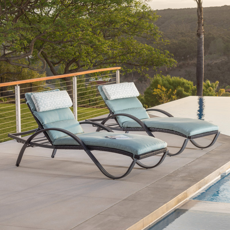 Fionnula Powder Coated Aluminum Reclining Patio Chaise Lounge Set, Canvas Spa Sunbrella® Canvas
