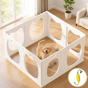 Parc pour chien transparent en acrylique avec porte, 24 panneaux de H 8 po, enclos pour chiots transparent, clôture moderne pour petits chiens, chats, lapins et petits animaux, chenil d'intérieur pour maison et appartement, blanc