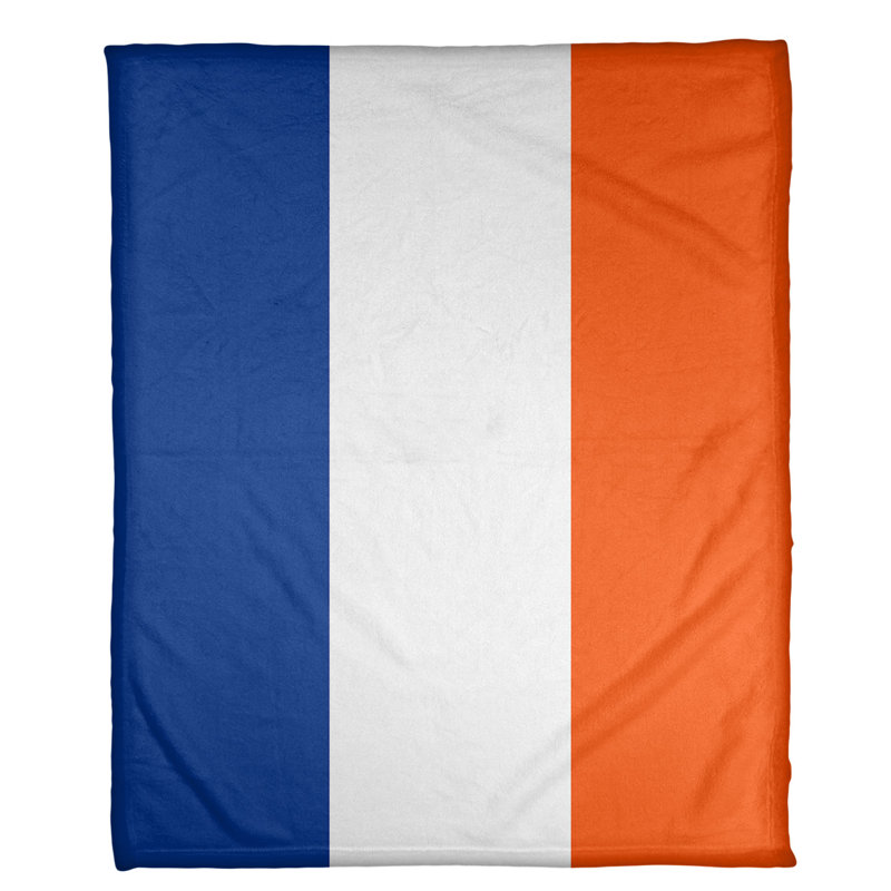 Jeté hockey new york, 60 po x 80 po, Molleton corail, Bleu royal / blanc / orange