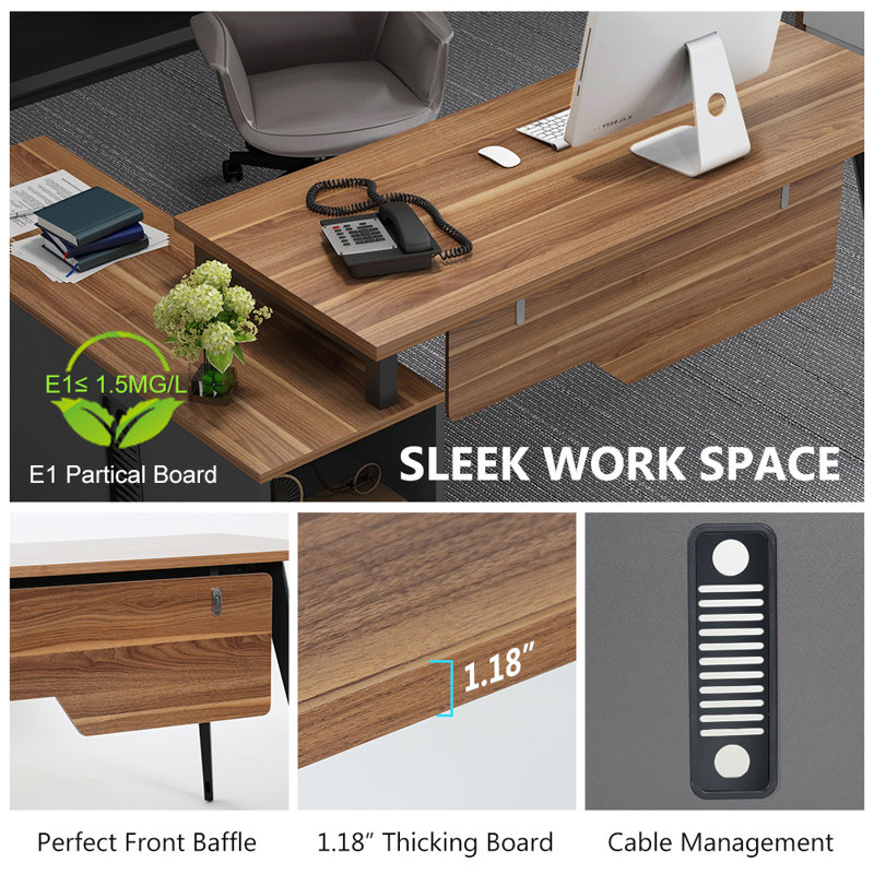 Soderlund L-Shaped Metal Base Executive Desk