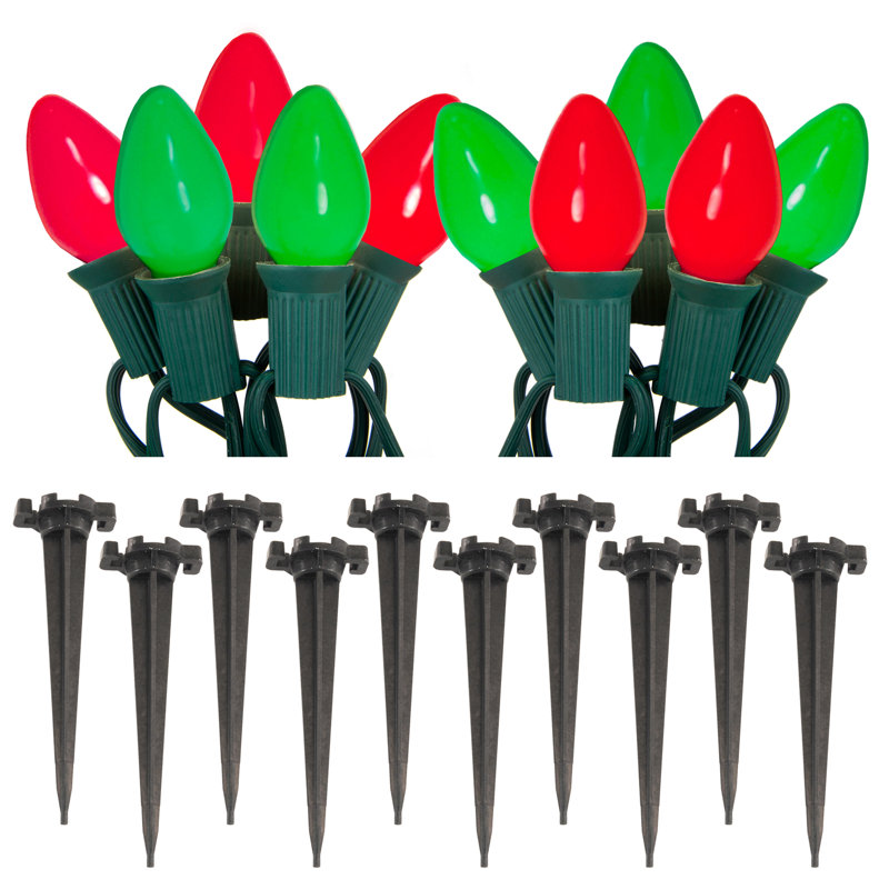 Red and Green Incandescent Pathway Lights with 10 Bulbs