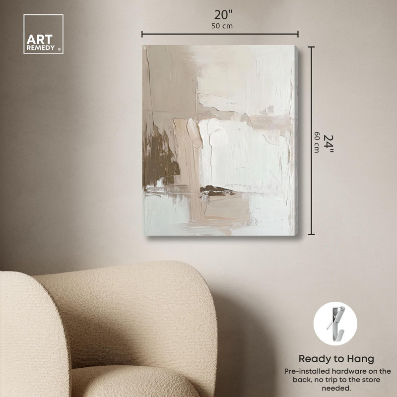 Toile pâle texturée «Silence I Neutral Boho» par Art Remedy, H 24 po x l 20 po, Toile tendue