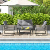 4 Pcs Patio Furniture Set Pe Rattan Conversation Sofa Set With Thick Cushions