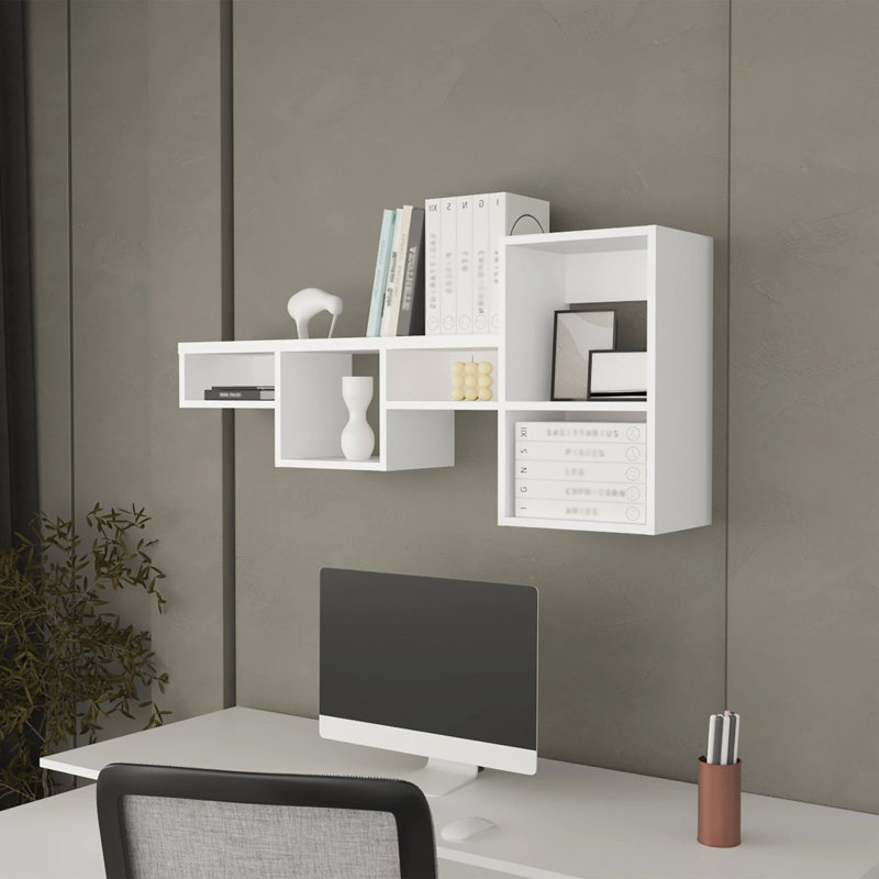 Wall-Mounted Shelf Unit With 5 Shelf, White
