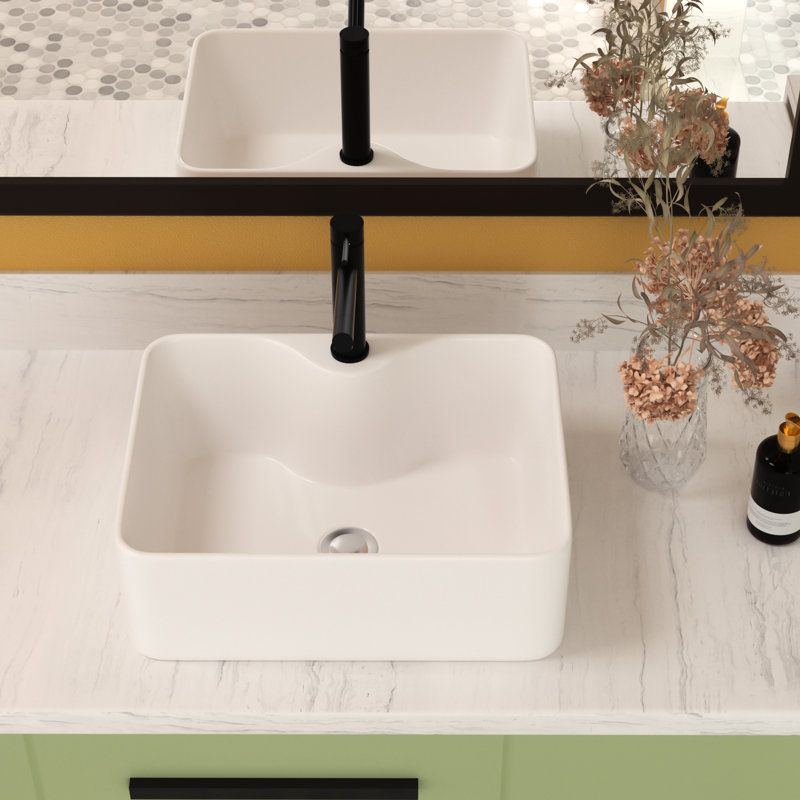 Lavabo de salle de bain Modern 16 "X12" - Récipient rectangulaire en céramique, blanc, teinture à faible absorption d'eau - pour