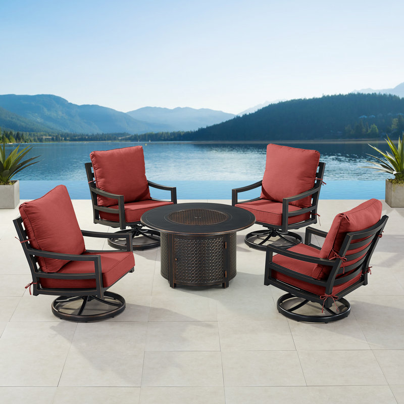 Ferrie 4 - Person Patio Conversation Set with Cushions, Red