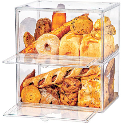 2Pcs Large Bread Box Kitchen Countertop Upgraded - Large Capacity Transparent Bread Rack Storage Box， 20 Sheets Of Greaseproof Paper-Stackable Double-Layer Bread Pantry Storage Container
