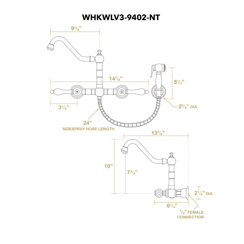 Whitehaus Wall Mount Faucet with Long Traditional Swivel Spout and Solid Brass Side Spray, Oil Rubbed Bronze, Cross