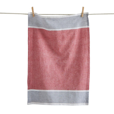 Wolcott Contrast Border Dishtowel Red Multi Cotton Everyday Kitchen Towel, Machine Washable