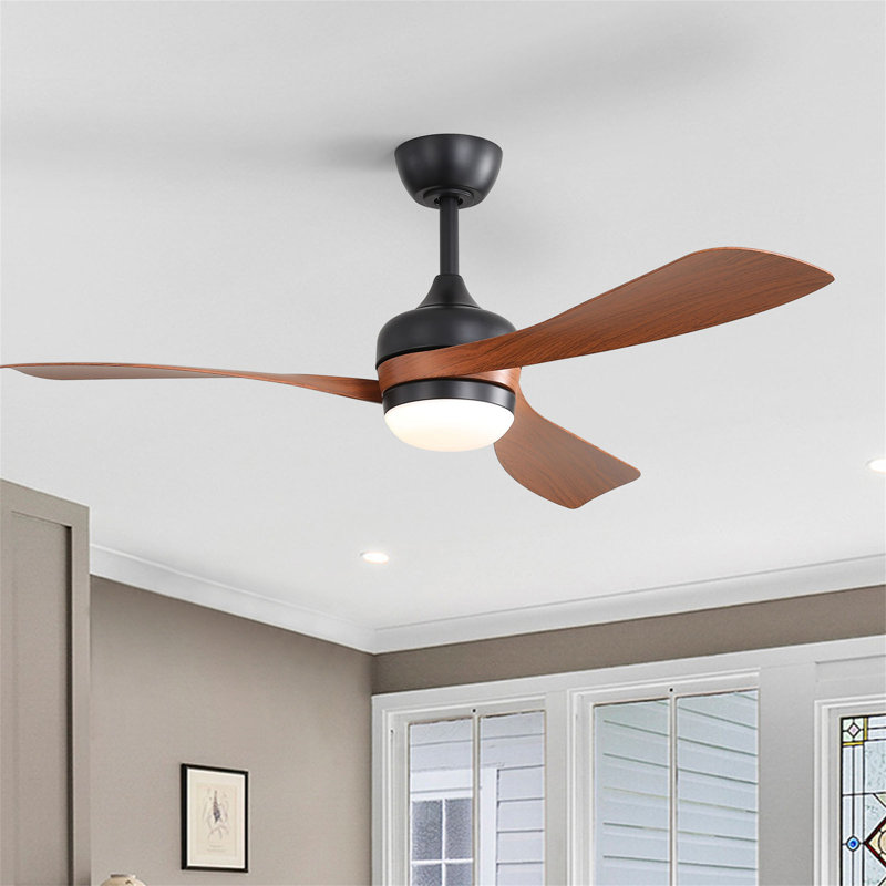 Ventilateur de plafond 52 pouces avec moteur à courant continu réversible et lumière DEL de 18 W, Noir, Brun