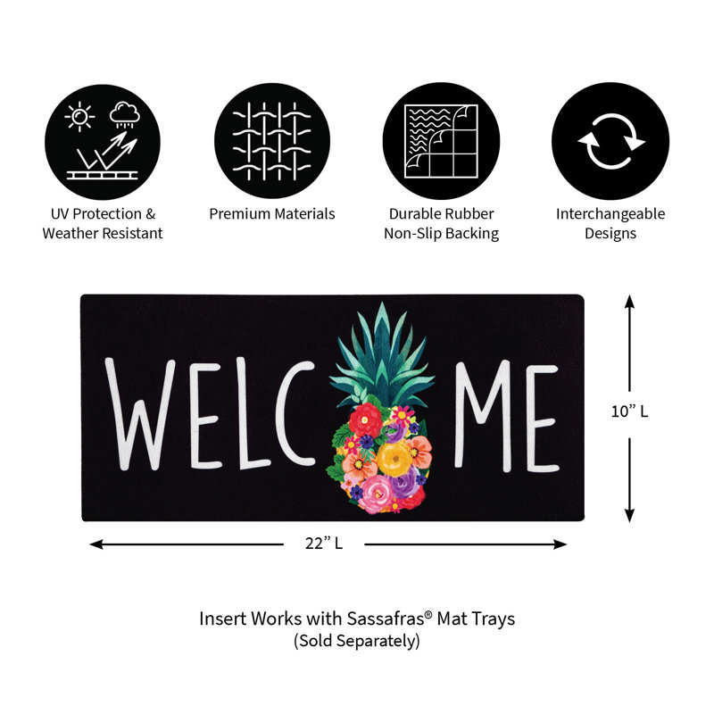 Summer Welcome Color Floral Pineapple Sassafras 22 in. x 10 in. Insert Door Mat