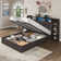 Shila 45.1" Lift Up Storage Bed Frame with Charging Station & LED Bookcase Headboard,2 Side Shelf, Farmhouse