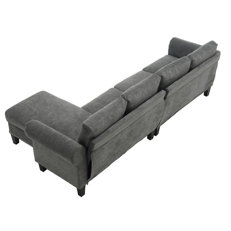 Canapé de rangement en L avec garniture cloutée, modulaire de salon moderne - 4 meubles gris, Grey