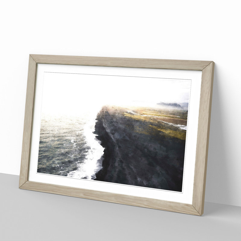 The Black Sand Beach in Iceland - Picture Frame Painting, 48cm H x 65cm W x 2cm D, Oak Framed