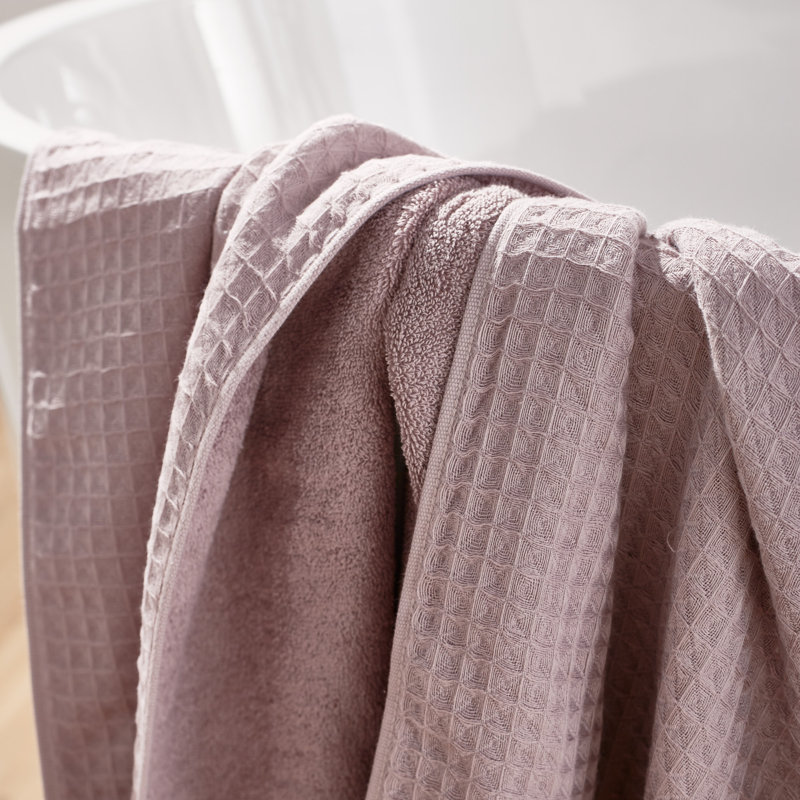 Serviette de bain 100% coton Waffle Twist, Rose, Ensemble de serviettes de bain 6 pièces