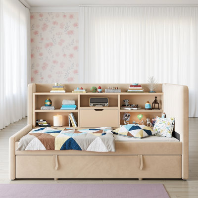 Twin Size Upholstered Daybed with Trundle & Charging Ports - 80" Storage Daybed for Guest Room, Includes USB & Power Outlet by Hokku Designs