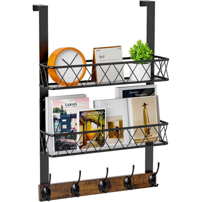 Over The Door Organizer With 10 Heavy-Duty Hooks And 2 Storage Baskets, Space-Saving Hanging Rack For Towels, Clothes, Robes, And Accessories In Bathroom, Bedroom, And Kitchen