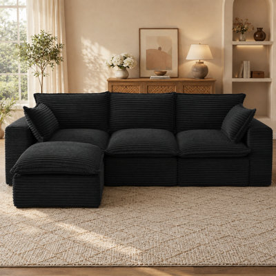 Canapé modulaire en L avec repose-pieds Veloria de 109,4 po avec repose-pieds en velours côtelé Veloria