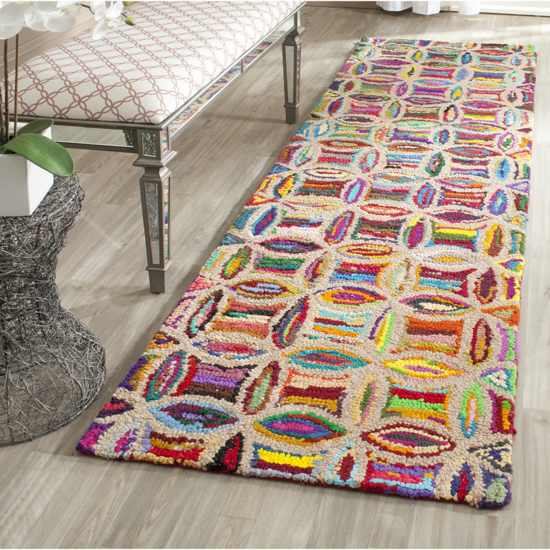 Anaheim Nantucket Hand Tufted Cotton/Jute Abstract Rug in Pink/Beige, Runner 2'3" x 9'