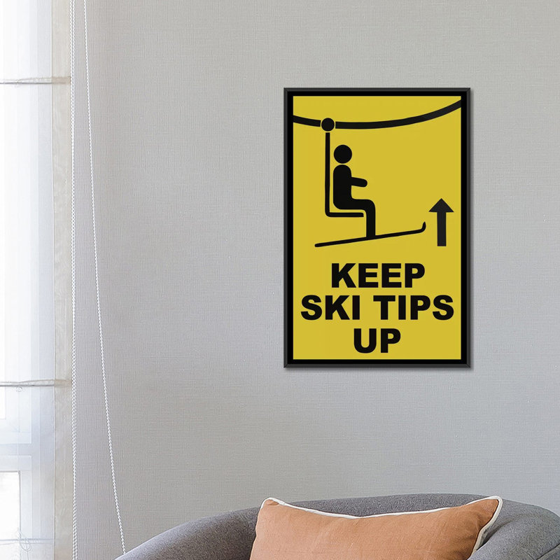 «Ski Tip», art textuel sur toile, H 60 po x l 40po x P 1,5 po, Toile avec cadre noir, Pas de tapis
