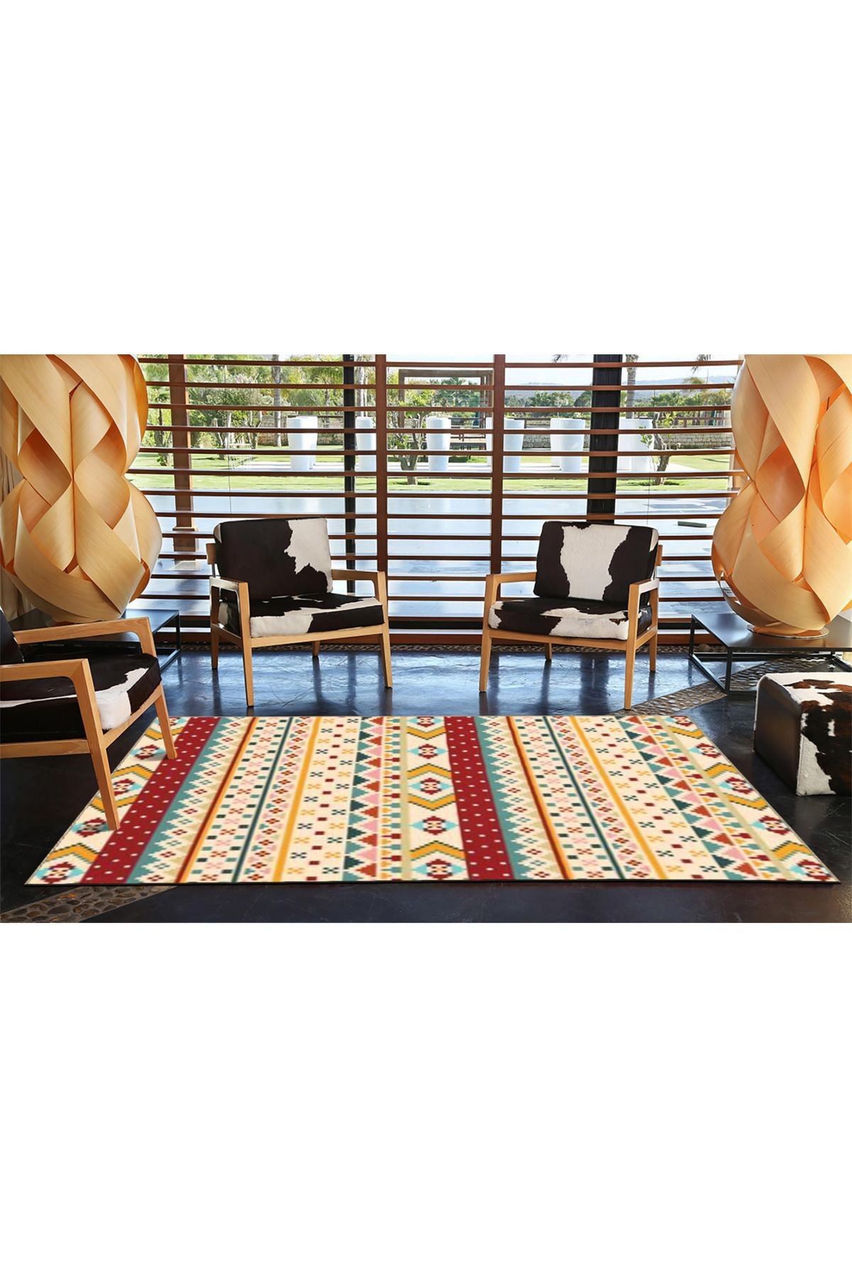Town Rug Pattern Chair Bloomsbury Market Beige Ethnic Figure Pattern Vintage Decorative ...