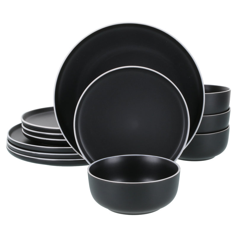 Black and White Ceramic Dinnerware Set for 4